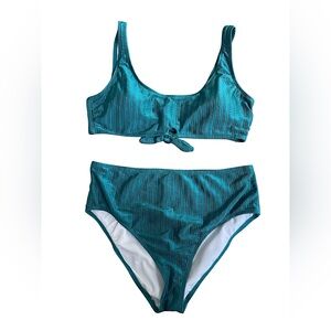 Salt+Cove Junior Women’s Shiny Seersucker High Waisted Bottoms & Bralette Bikini